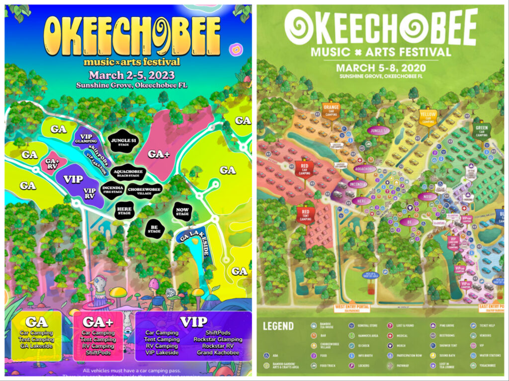 Camping map comparison from 2023 and 2020 Okeechobee