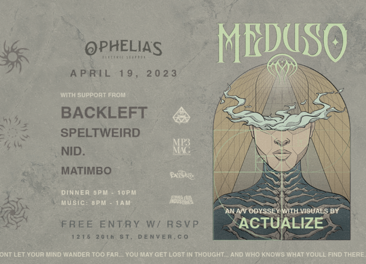 Banner image for Meduso's Bicycle Day show in Denver (April 19th, 2023).