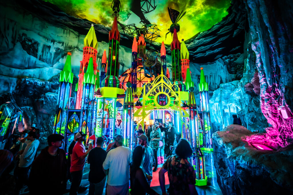 a glowing castle within Meow Wolf