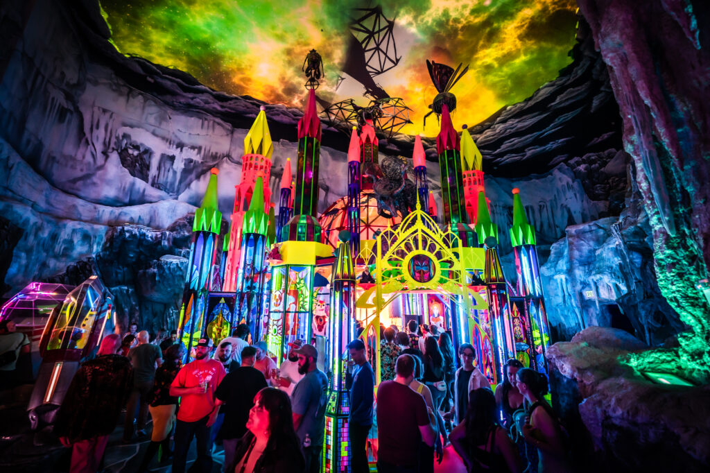 a glowing castle within Meow Wolf