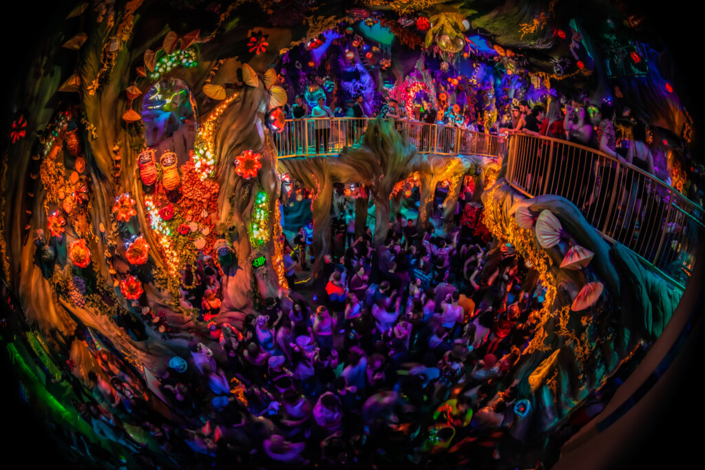 Crowd inside an immersive art museum