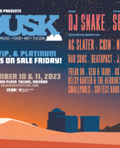 promotional, horizontal flyer for Dusk Music Festival 2023