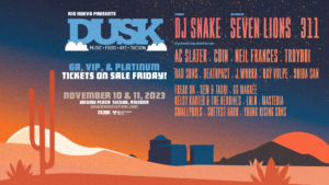 promotional, horizontal flyer for Dusk Music Festival 2023