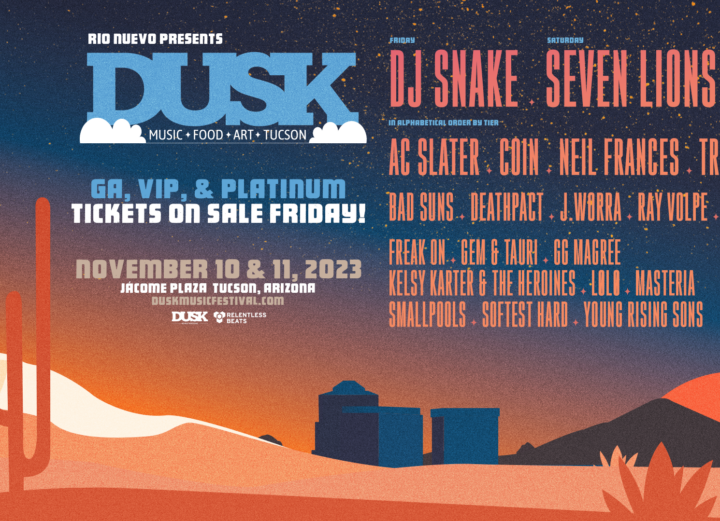 promotional, horizontal flyer for Dusk Music Festival 2023