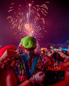 Imagine Music Festival 2023: 3 Friends watching fireworks over the crowd.