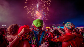 Imagine Music Festival 2023: 3 Friends watching fireworks over the crowd.