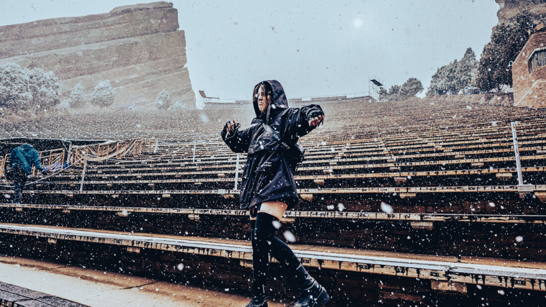 VEIL dancing in the snow at Red Rocks Amphitheatre