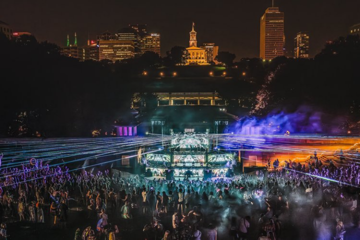 Photo of Deep Tropics Festival main stage with lasers