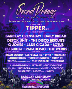 Secret Dreams lineup poster featuring purple background and three tier lineup