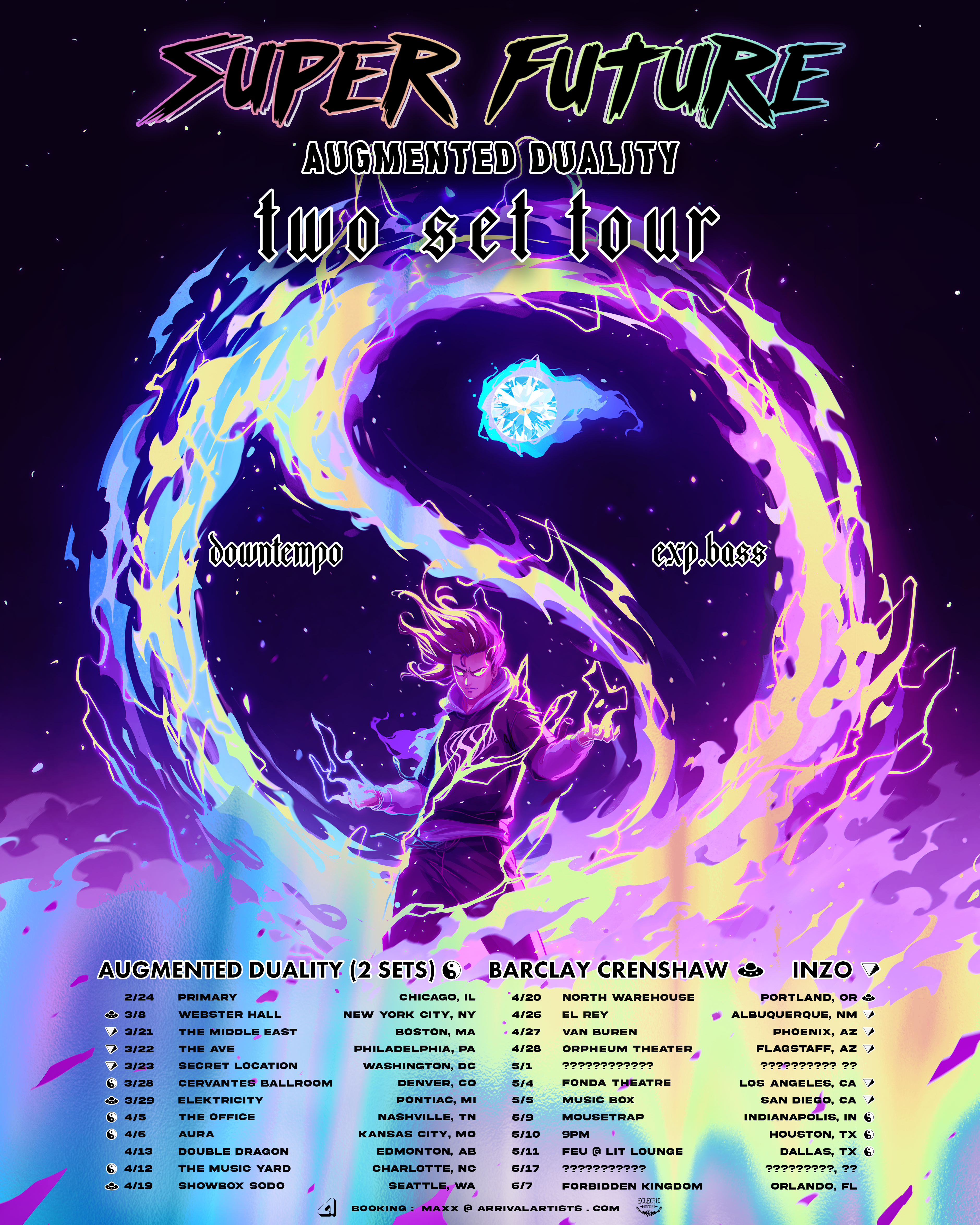 Super Future "Augmented Duality" tour poster featuring yin yang symbol.