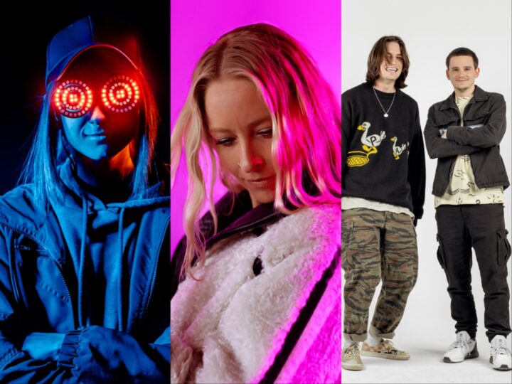 Photo collage of REZZ, Maddy O'Neal, and EAZYBAKED