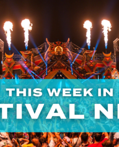 This Week in Festival News graphic featuring a crowd in front of a festival stage