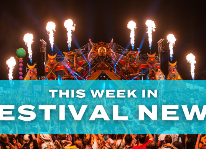 This Week in Festival News graphic featuring a crowd in front of a festival stage