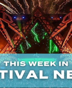 This Week in Festival News graphic featuring the Lost Lands festival stage with fireworks in the background.