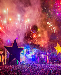 Electric Forest main stage with fireworks