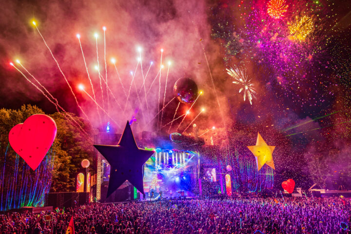 Electric Forest main stage with fireworks
