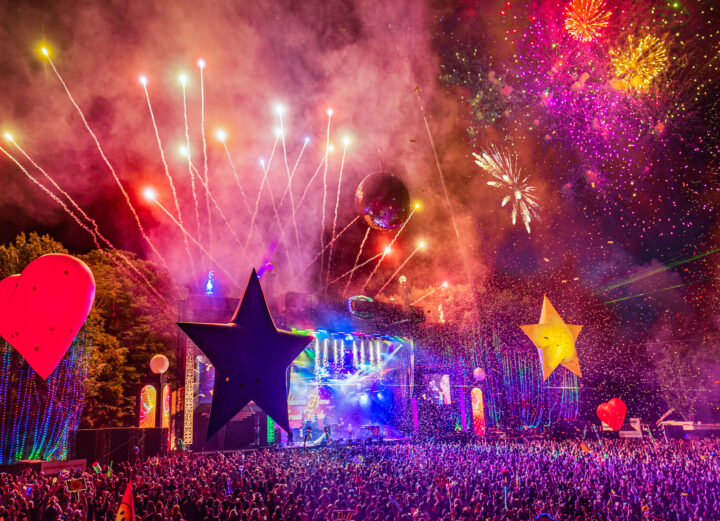 Electric Forest main stage with fireworks