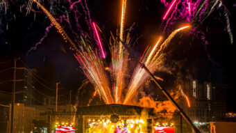 fireworks exploding over stage at III Points Festival in Miami