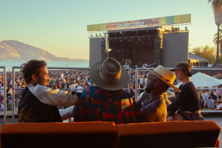 Main stage at Desert Daze with Lake Perris in the background