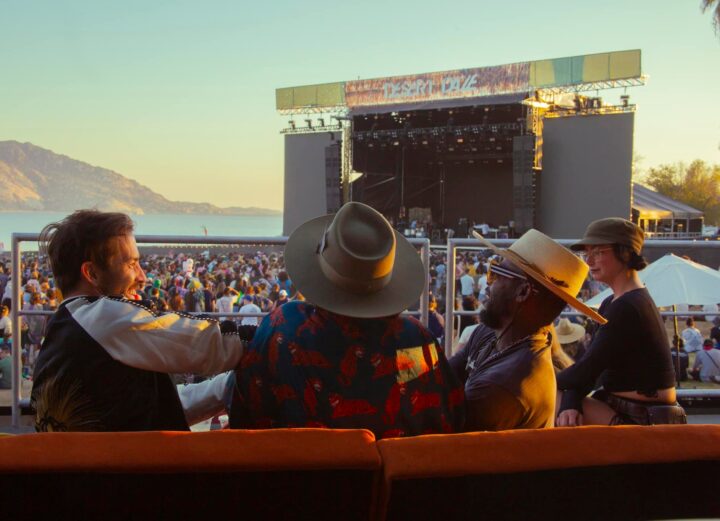 Main stage at Desert Daze with Lake Perris in the background