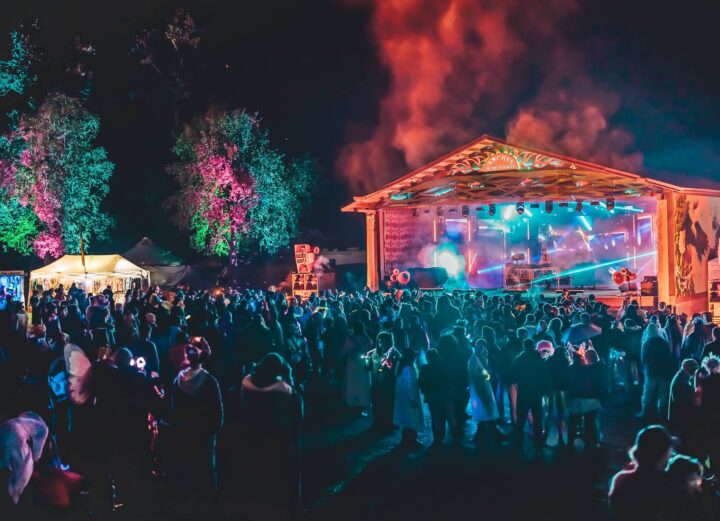 Sacred Acre music festival at night in Alaska.