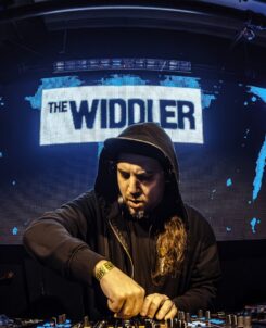 The Widdler playing a DJ set on stage