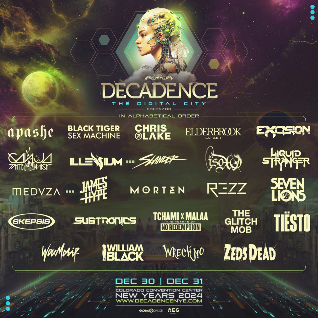 Decadence NYE lineup flyer