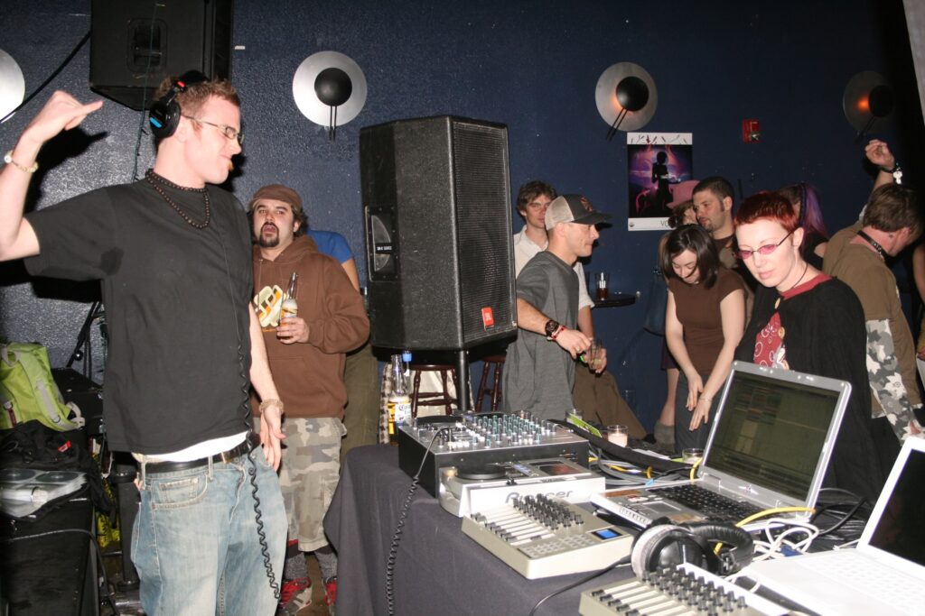 Jantsen deejaying for a small crowd in the early 2000s.