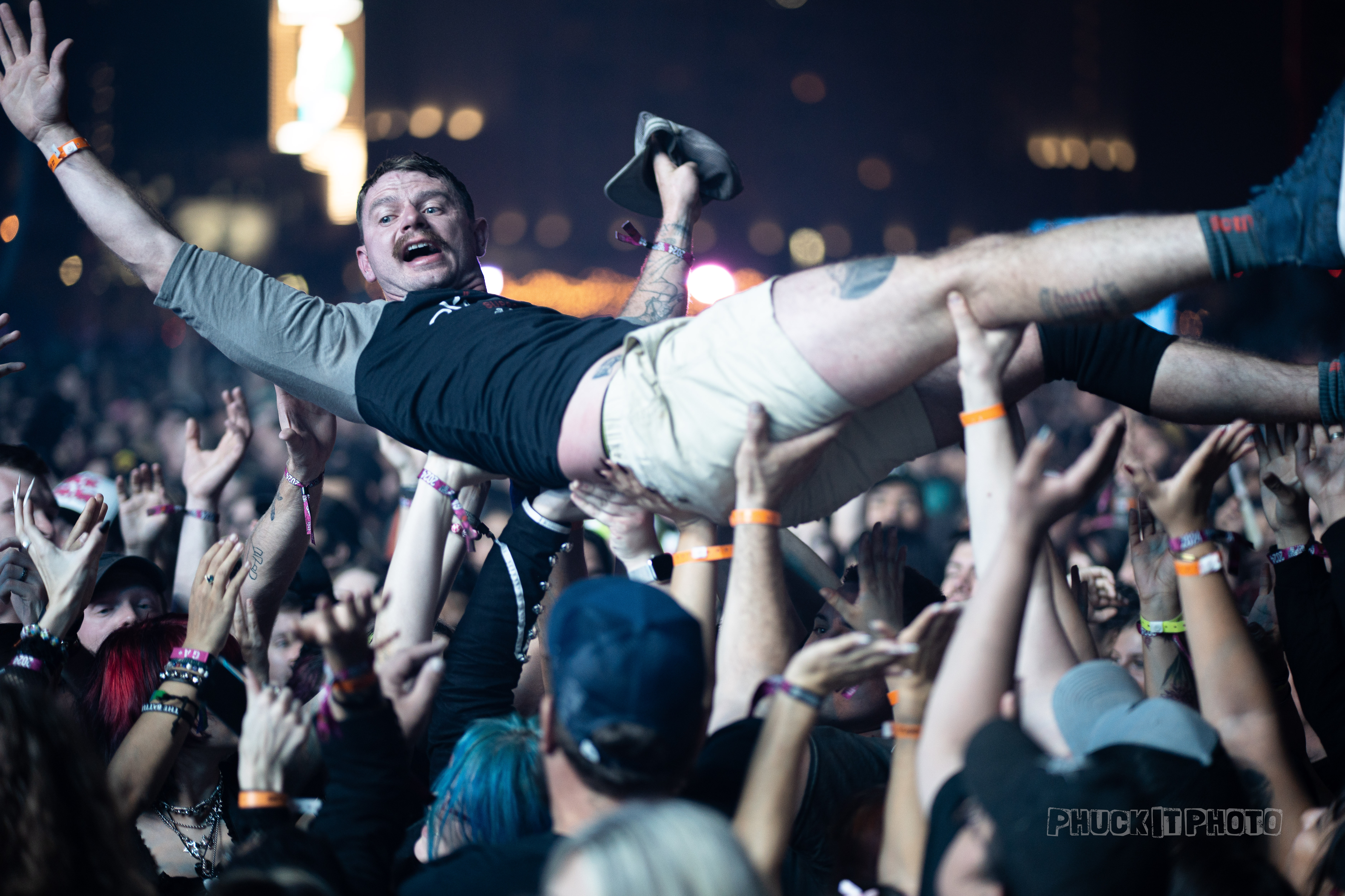 Crowd surfer at giant rock festival