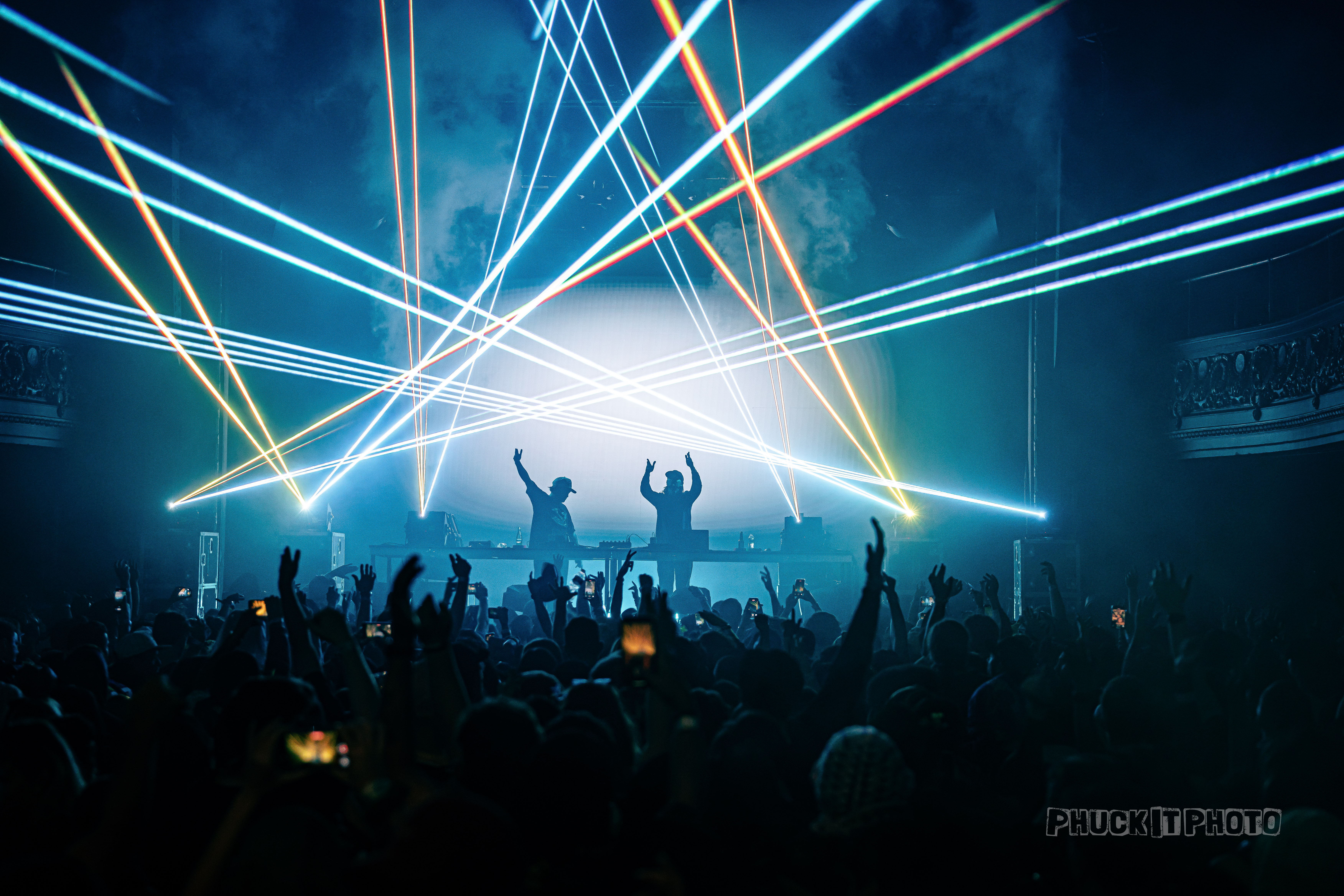 Zeds Dead, DJ duo playing on stage with lazers